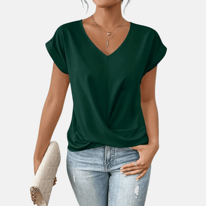 Blusa da donna con scollo a V e orlo drappeggiato