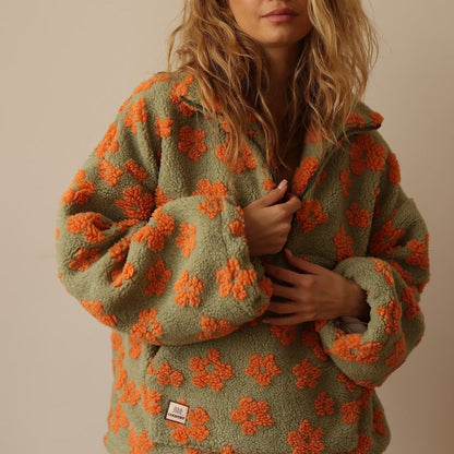 Ladies' Teddy Jumper with Floral Print and Short Zip