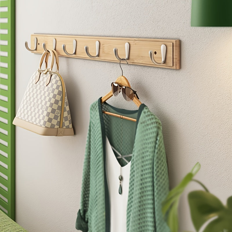 Bamboo Wall Coat Rack with Metal Hooks – Space-Saving Coat Rack without Drilling