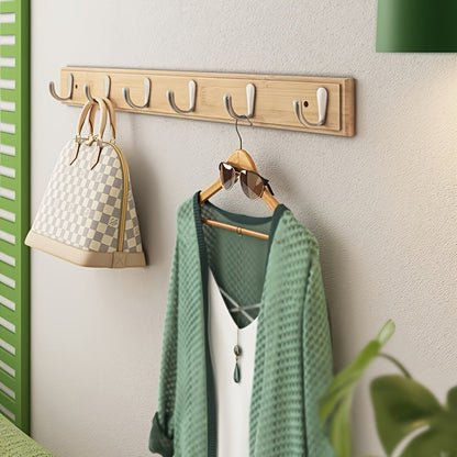 Bamboo Wall Coat Rack with Metal Hooks – Space-Saving Coat Rack without Drilling