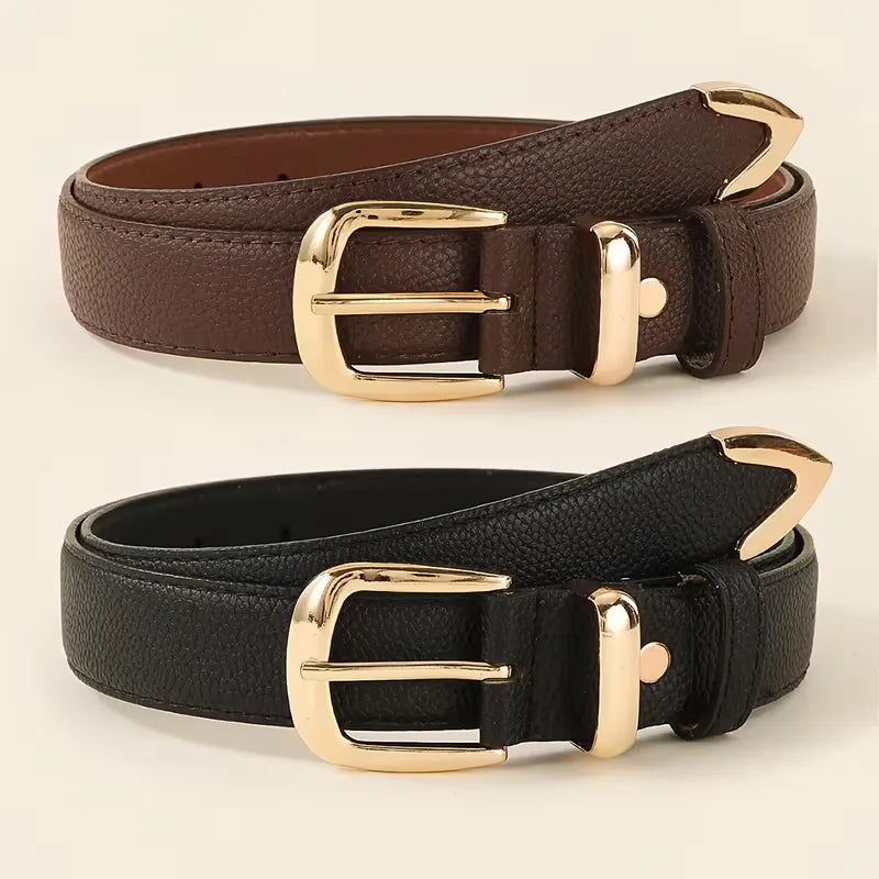Narrow belt with gold buckle
