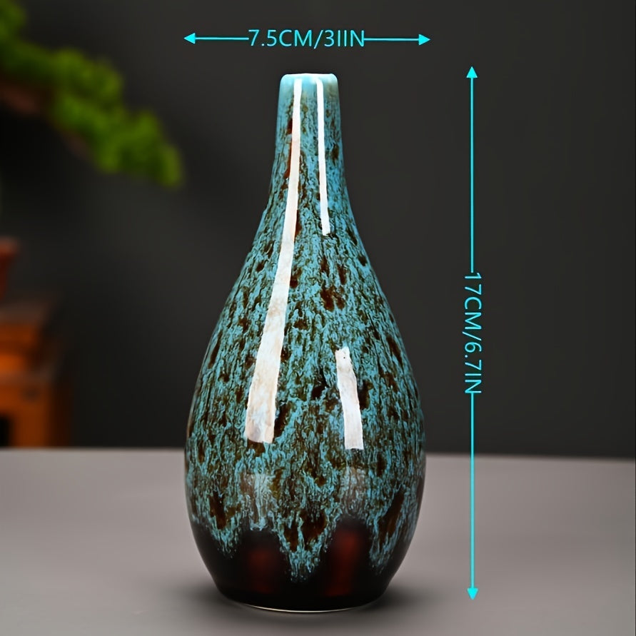 Set di tre mini vasi in ceramica con finitura smaltata blu
