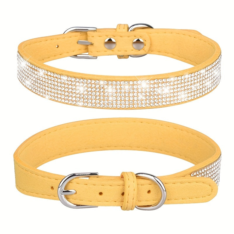 Adjustable Leather Dog Collar with Rhinestones – Strong and Durable
