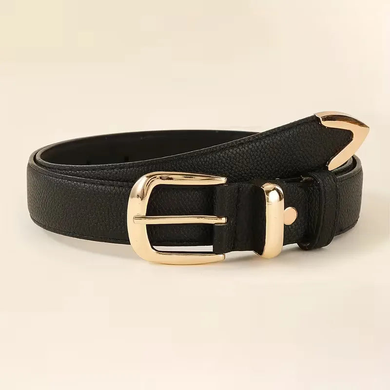 Narrow belt with gold buckle