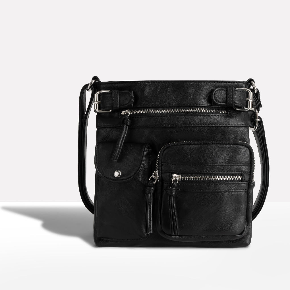 Borsa a tracolla da donna in pelle con scomparti multipli