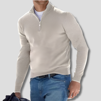 Men's Cotton Knitted Jumper with Zip Collar
