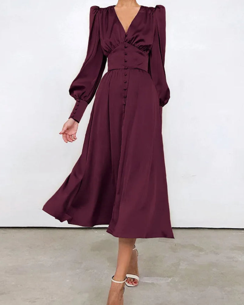 Satin Maxi Dress with V-Neck for Women