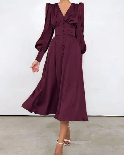 Satin Maxi Dress with V-Neck for Women