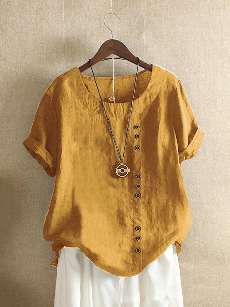Elegante Damenbluse aus Baumwolle mit kurzen Ärmeln und Knopfdetails
