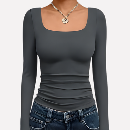 Top corto da donna con scollo quadrato e maniche lunghe