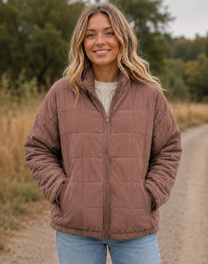 Quilted Bomber Jacket with Zip and Pockets