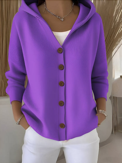 Knitted Ladies' Cardigan with Hood and Buttons for a Comfortable Casual Look
