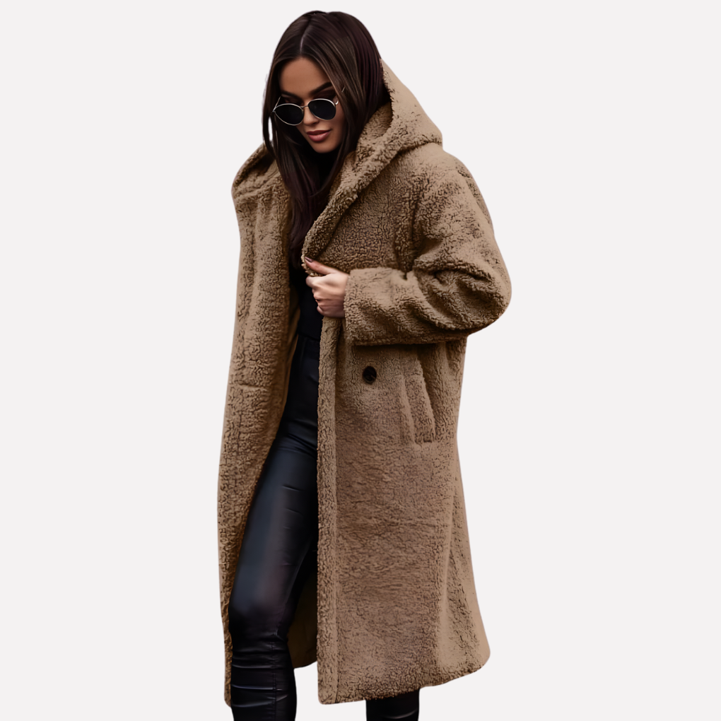 Ladies Hooded Coat with Button Closure