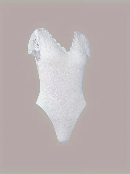 Lace bodysuit with V-neck