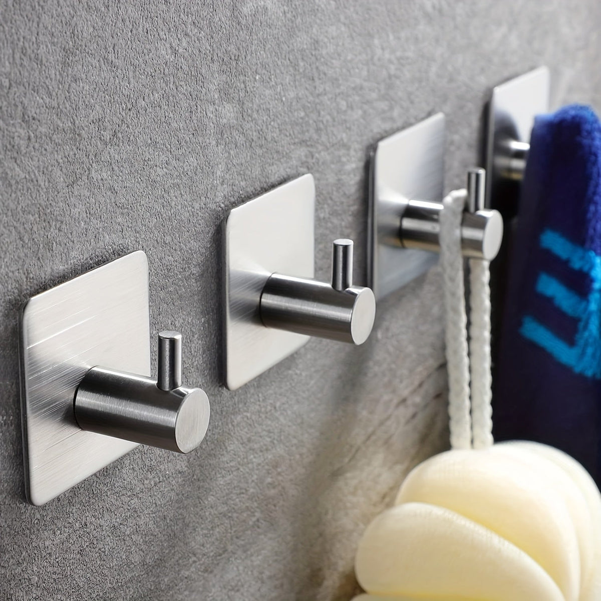 Set di 4 ganci da parete autoadesivi in acciaio inossidabile – Minimalisti, resistenti e impermeabili