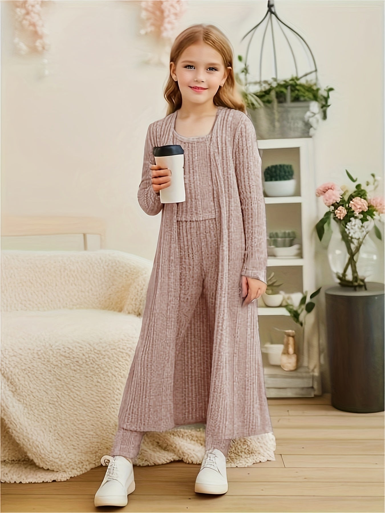 3-Piece Stretchy Knit Cardigan + Top + Legging - Charmaine