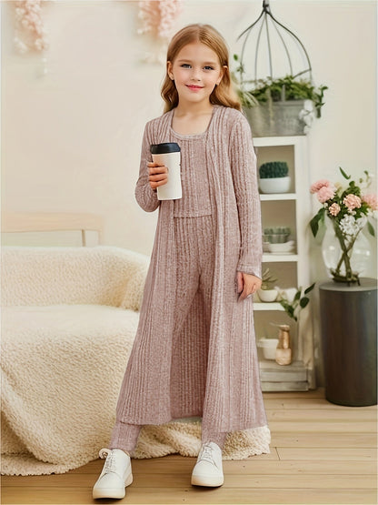 3-Piece Stretchy Knit Cardigan + Top + Legging - Charmaine