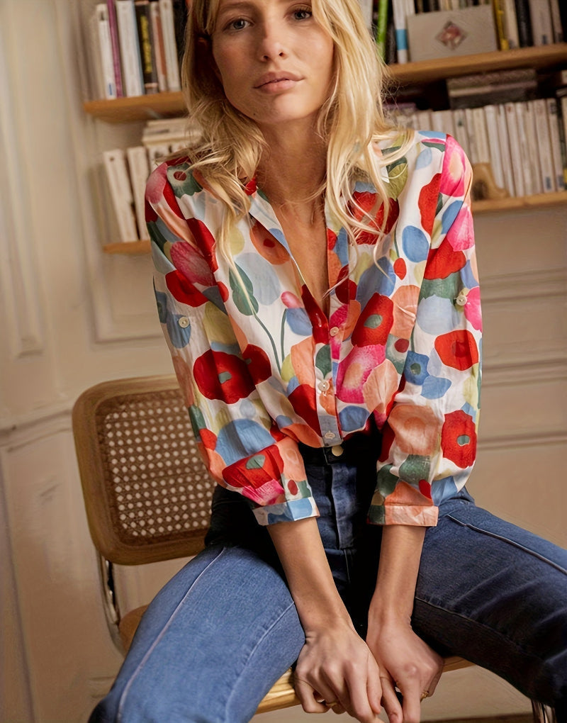 Shirt with Floral Print and Buttons