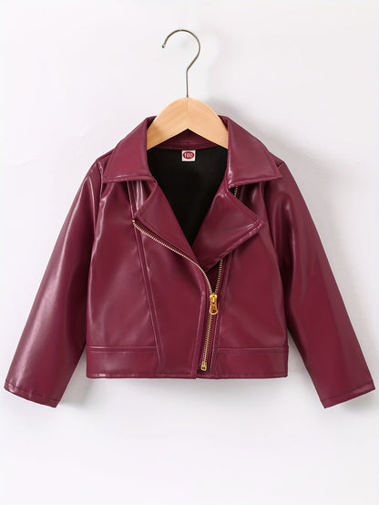 PU Leather Reversed Collar Asymmetrical Zip Jacket for Spring and Autumn - Zaira