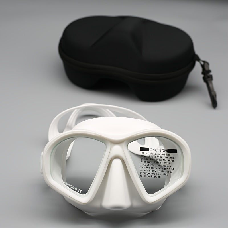 Tauchermaske aus gehärtetem Glas mit Aufbewahrungsbox - Tauchbrille mit Antibeschlagbeschichtung und Kamerahalterung