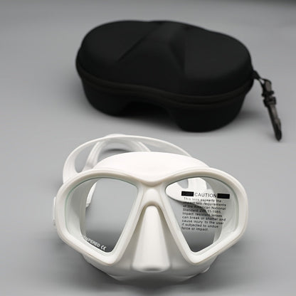 Tauchermaske aus gehärtetem Glas mit Aufbewahrungsbox - Tauchbrille mit Antibeschlagbeschichtung und Kamerahalterung