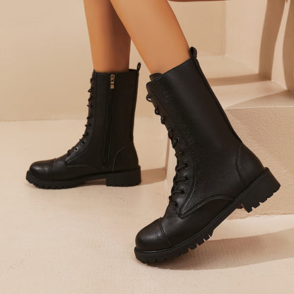 Black Ladies Lace-Up Ankle Boots with Zip Fastening and Comfortable Profile Sole