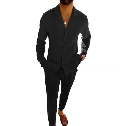 Long Sleeves with Notched Collar and Slim Fit Trousers