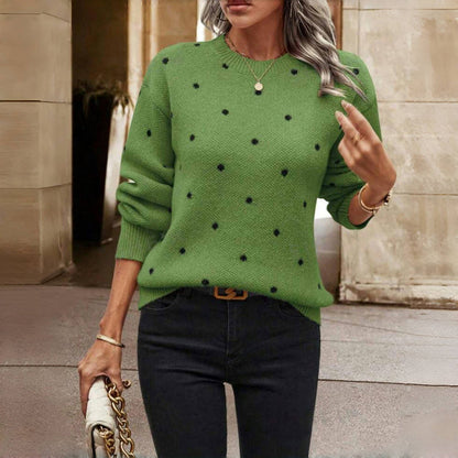 Knitted Jumper with Dots and Round Neck Warm and Soft for Women