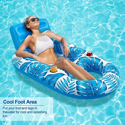 Inflatable Pool Lounge with Backrest and Cup Holders for Relaxing Floats