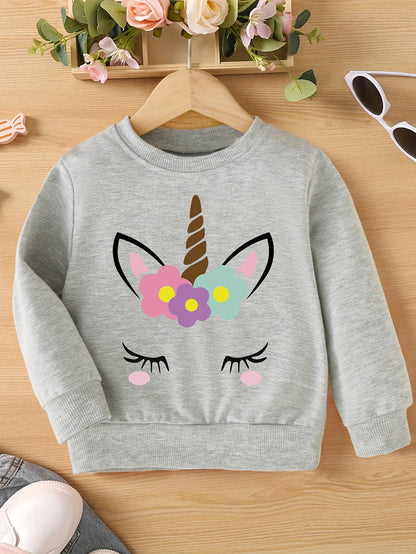 Girls' sweatshirt with unicorn print and round neck - Halina