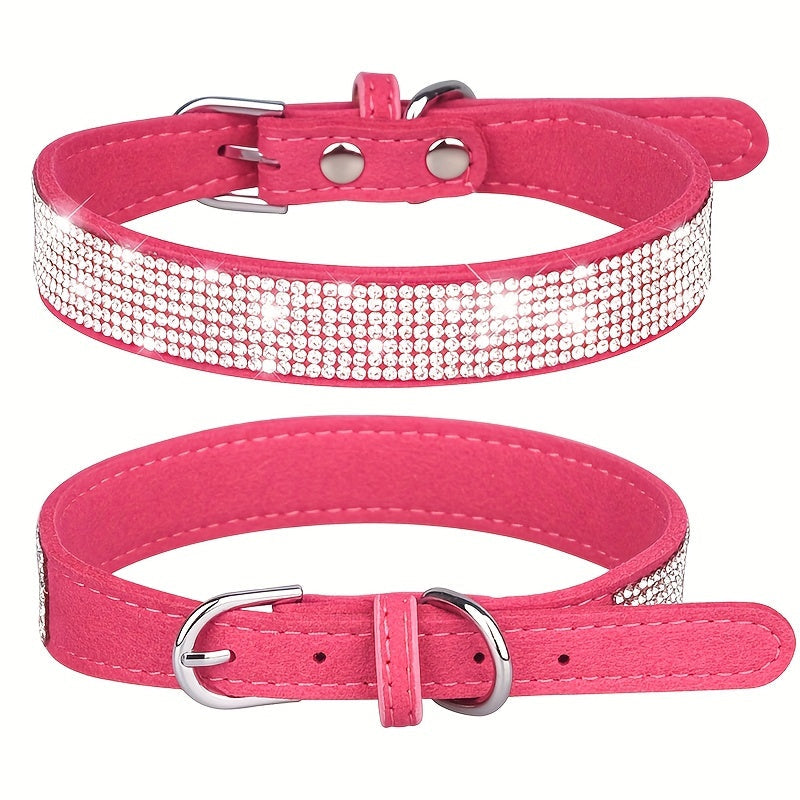 Adjustable Leather Dog Collar with Rhinestones – Strong and Durable