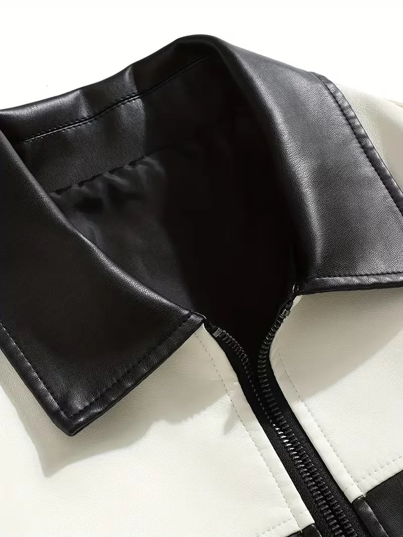 Leather jackets with colour block pattern