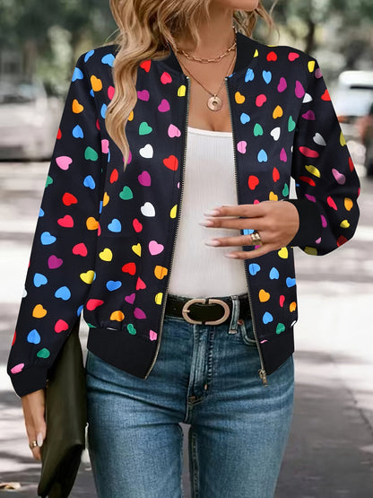 Chaqueta bomber Joyful Hearts – Elegante y cómoda, con cierre, para primavera y otoño