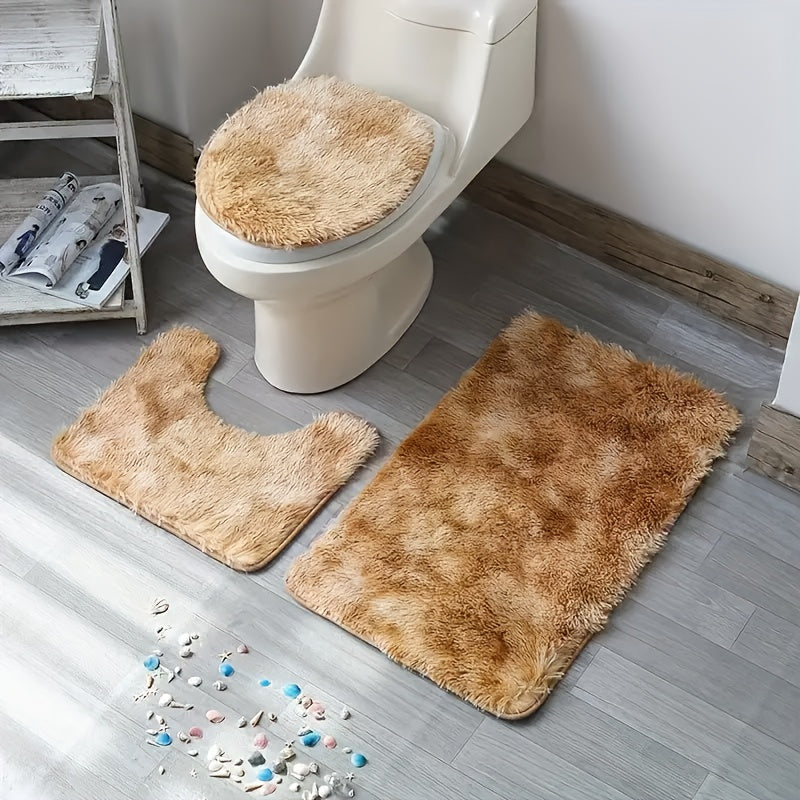 3-piece bathroom mat set with geometric pattern – Soft and non-slip