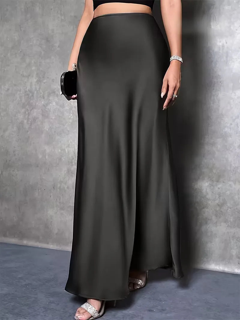 Jupe en satin taille haute