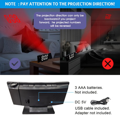 Digital Projection Alarm Clock – LED Display with Snooze Function and Adjustable Brightness