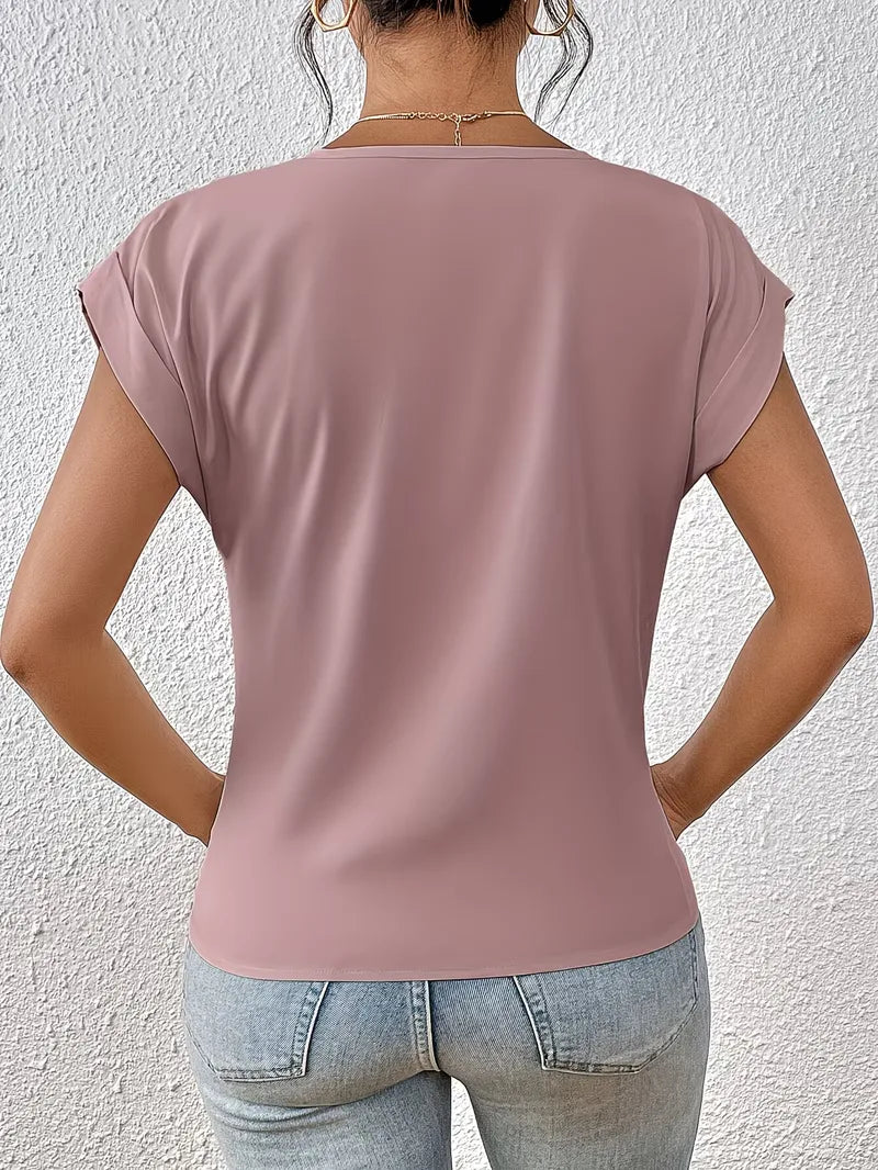 T-shirt col en V avec devant drapé
