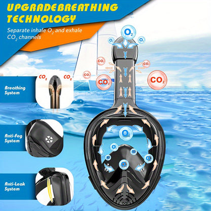 Full Face Snorkel Mask – 180° Panoramic View and Camera Mount for the Perfect Underwater Experience