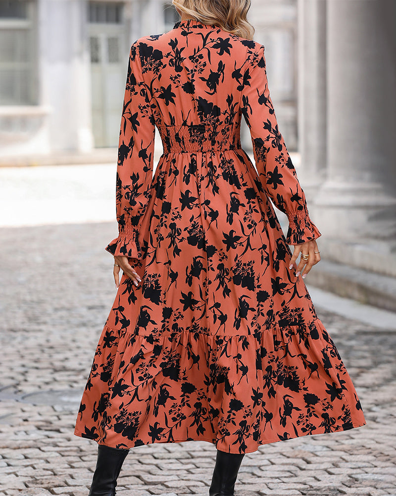 A-line dress with print and V-neck