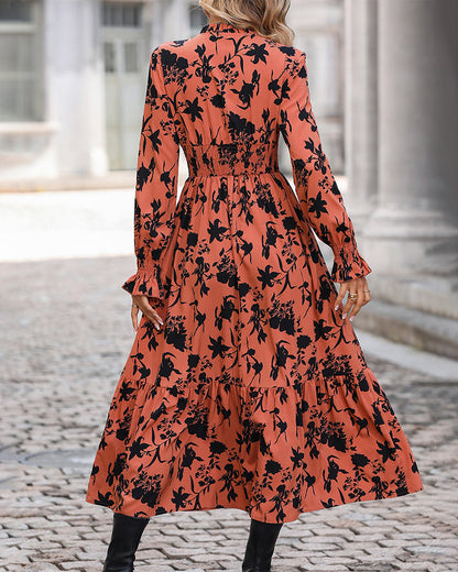 A-line dress with print and V-neck