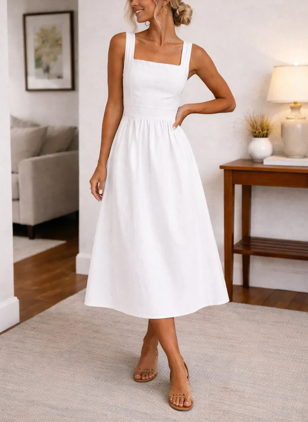 A-line dress with smocked bodice