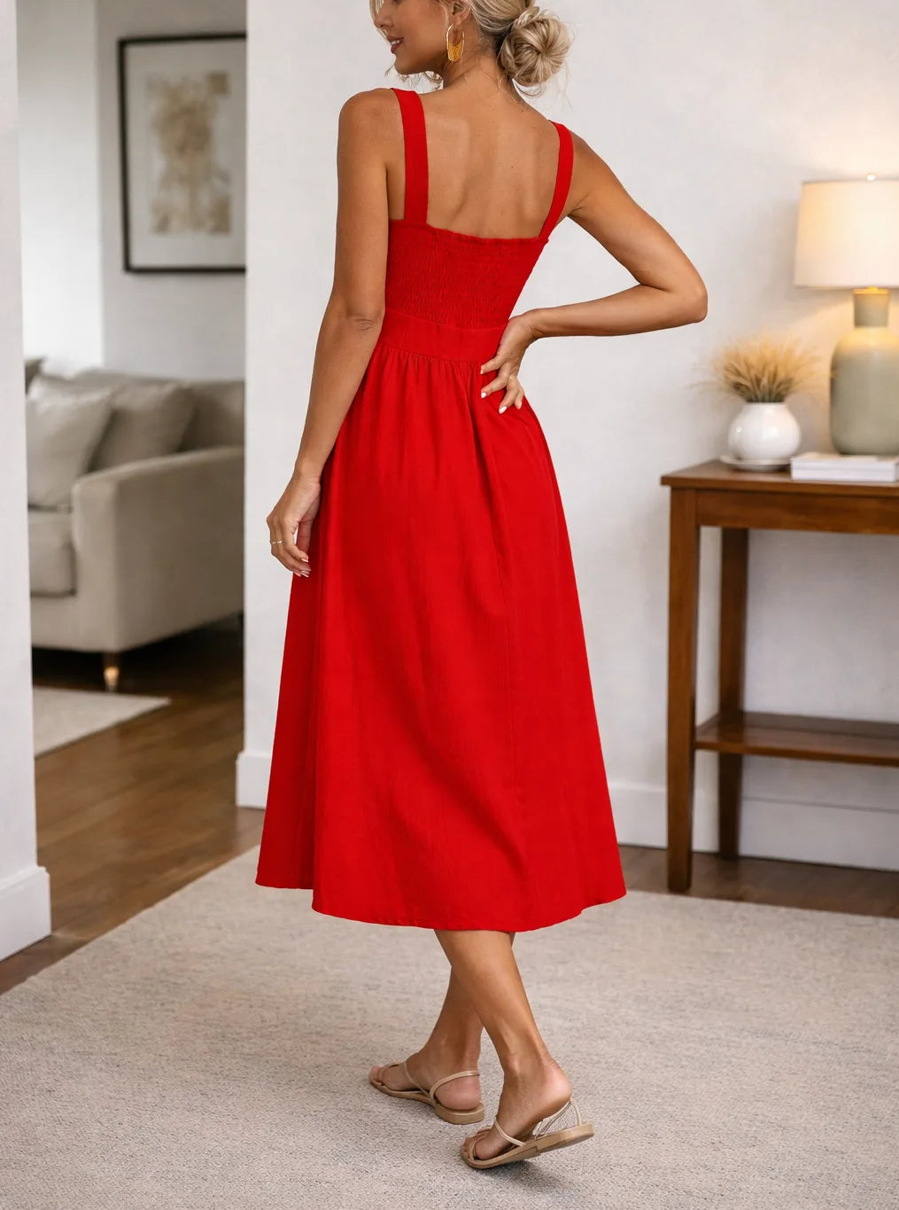 A-line dress with smocked bodice
