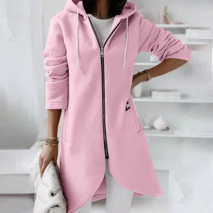 Ladies Long Hoodie with Drawstrings and Hood