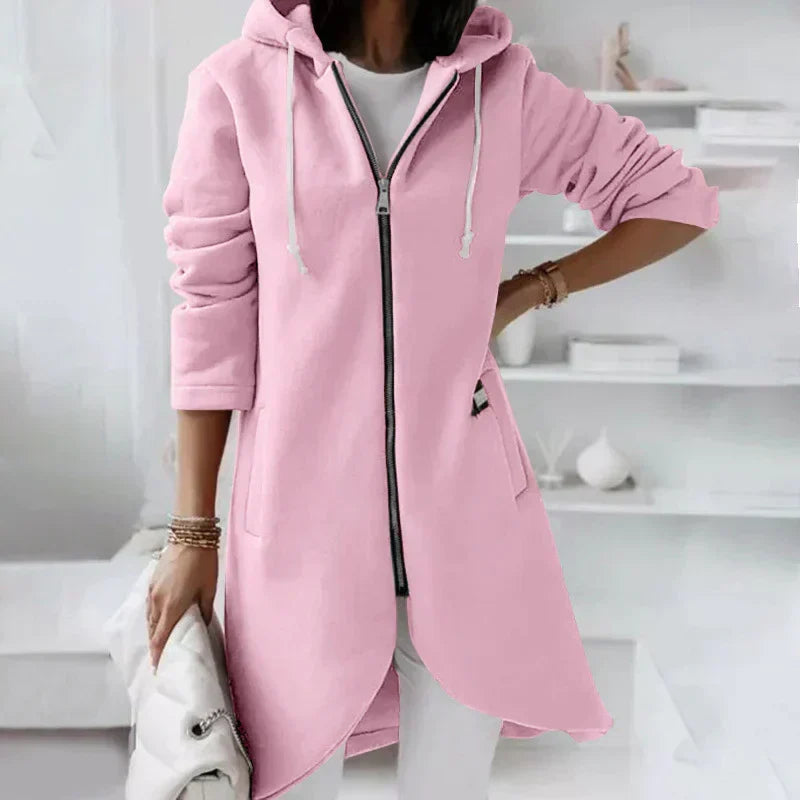 Sudadera larga para mujer con capucha y cordones