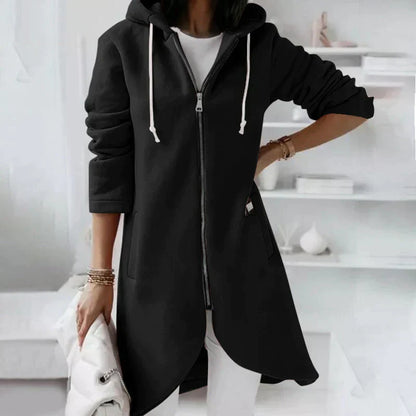 Ladies Long Hoodie with Drawstrings and Hood