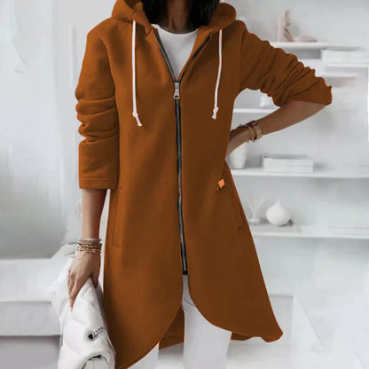 Ladies Long Hoodie with Drawstrings and Hood