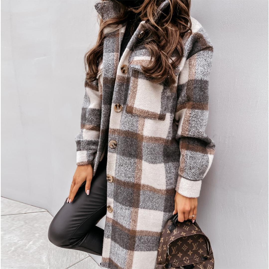 Long oversized checked coat for women - Seira