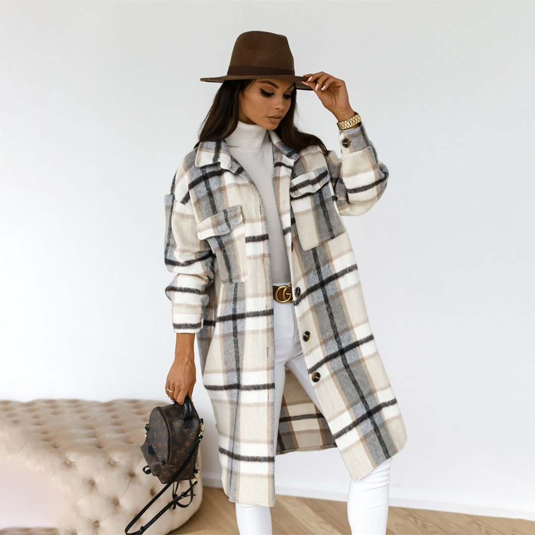 Long oversized checked coat for women - Seira