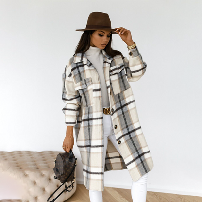 Long oversized checked coat for women - Seira