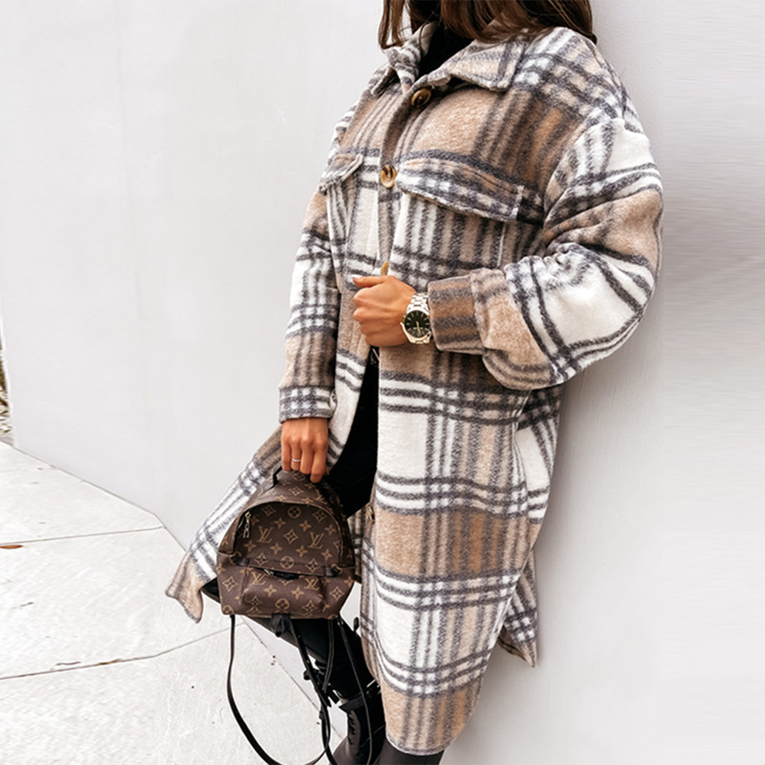 Long oversized checked coat for women - Seira
